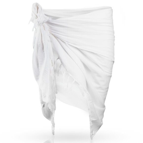 White Sarong | Pareo | Swim Cover Up | Women's Beach Coverup - Picture 2 of 8